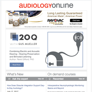 AudiologyOnline newsletter screen shot