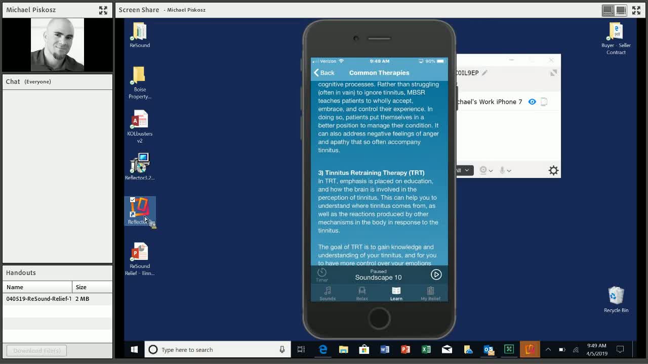 Screenshot of a video of a live demo of the Relief app