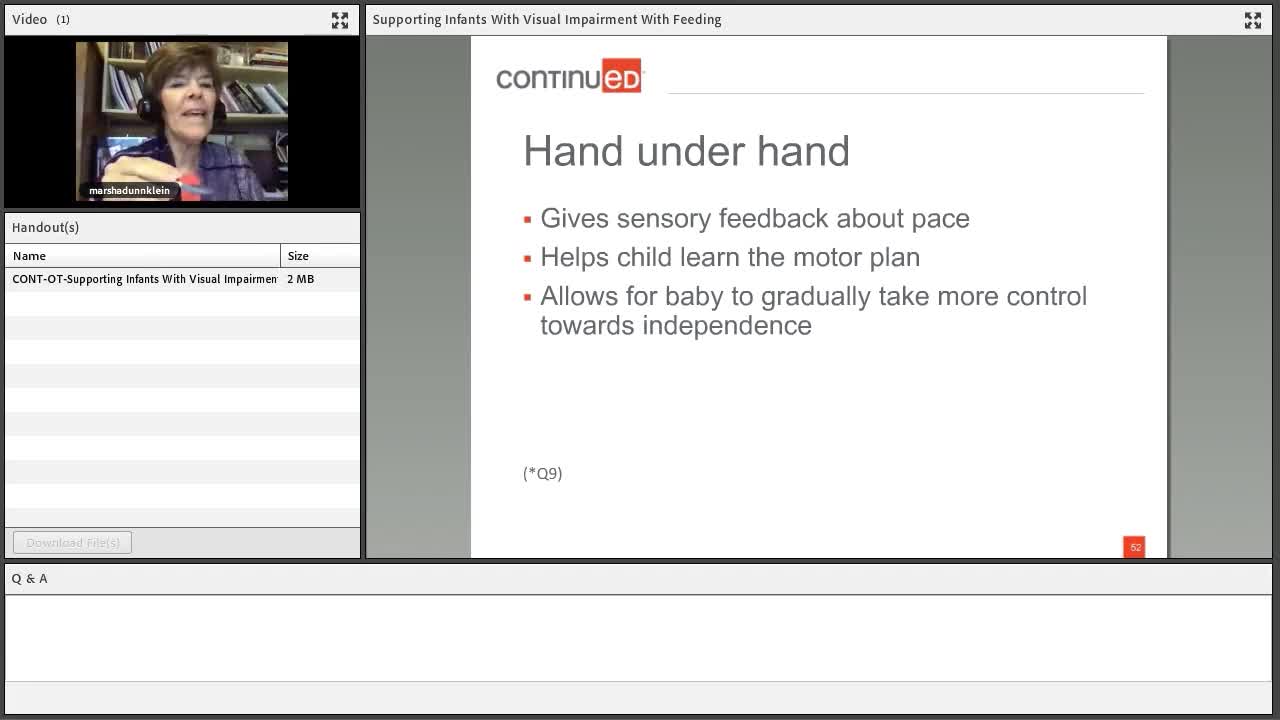 Video showing hand under hand approach to feeding